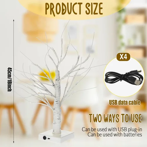 Vista 2 de Macarrie 4 piezas árbol de abedul con luces LED, decoraciones de Navidad y boda, mini ramas artificiales blancas iluminadas para mesa, funciona