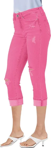 Vista 6 de luvamia Pantalones capri para mujer, elásticos, de cintura alta, desgastados, rasgados, ajustados, recortados