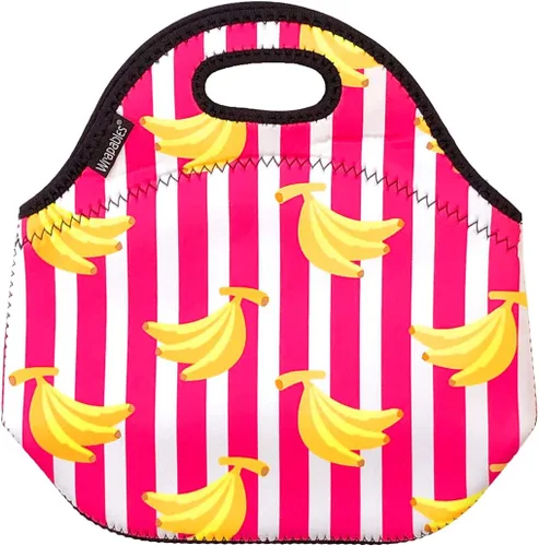 Vista 4 de allydrew Bolsa de almuerzo de neopreno aislada con cremallera para lonchera, plátanos y rayas