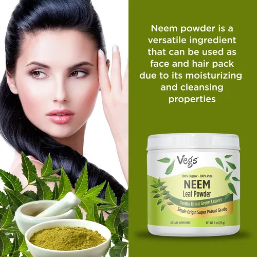 Vista 6 de Polvo orgánico de hoja de neem - Polvo de hojas de neem verde liofilizado - Apoya el crecimiento del cabello, la salud de la piel y el intestino