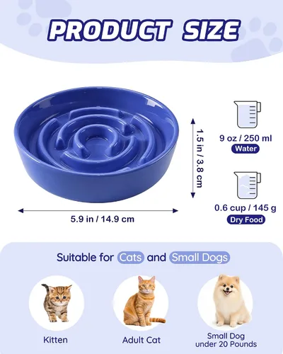 Vista 9 de TRUVIC Ceramic Slow Feeder Dog Bowl Small Breed Maze Cat Bowl (Blue)