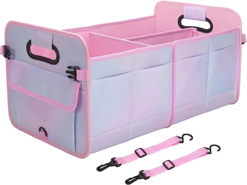 Vista 18 de titiyiof Organizador de maletero para SUV y sedán, organizadores y almacenamiento de automóvil, correas plegables y ajustables, organización Beige