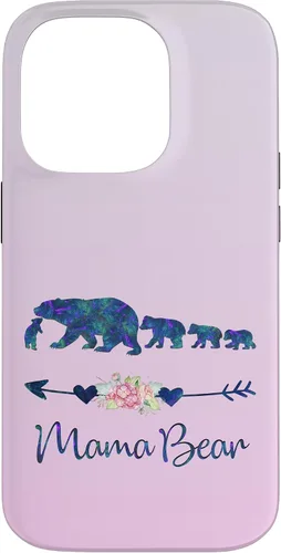 Vista 17 de Funda para iPhone 16, diseño floral de mamá oso de cuatro cachorros, color verde azulado y morado