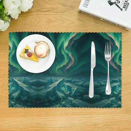Vista 3 de Rectangular Placemats Set of 4, Heat Resistant Aurora Printed Kitchen Dining Table Mats