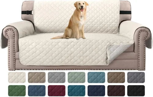 Vista 77 de H.VERSAILTEX Funda de sofá resistente al agua para sofá de 3 cojines, reversible, protector de muebles acolchado con correa elástica, funda de sofá