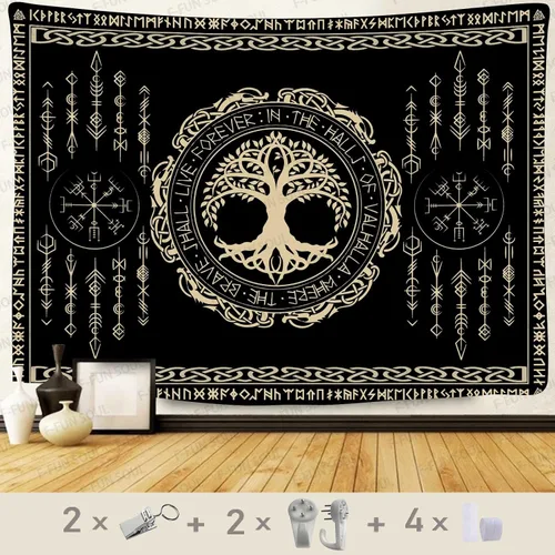 Vista 20 de F-FUN SOUL Tapiz de los vikingos nórdicos, franela suave, 40 x 30 pulgadas, nudo triskele vikingo, runa celta, tapiz de mitología estética