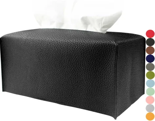 Vista 26 de Cubierta de Caja de Paños Grande Rectangular – Soporte de Caja de Paños Rectangular de Tamaño Plus con Cinturón Inferior [JESMINI, Negro] Soporte