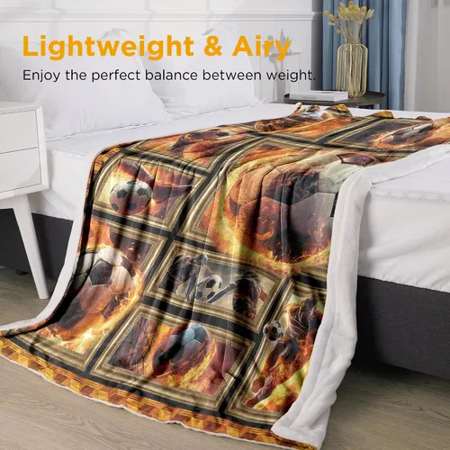 Vista 2 de Manta de fútbol, regalos de fútbol para mujeres y hombres, manta suave y acogedora para sofá, cama, sofá de viaje, manta ligera de franela de felpa
