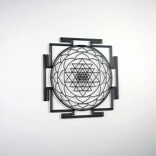 Vista 11 de Colorfull Worlds Sri Yantra - Decoración de pared de metal con geometría sagrada, decoración moderna única para sala de estar, arte de pared