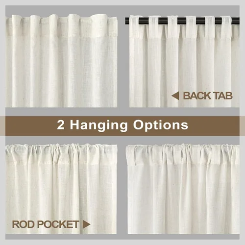 Vista 4 de Pitalk Cortinas de lino para café de 24 pulgadas de largo, con bolsillo trasero, plisadas, estilo bohemio, granja, cocina, cortinas para ventana