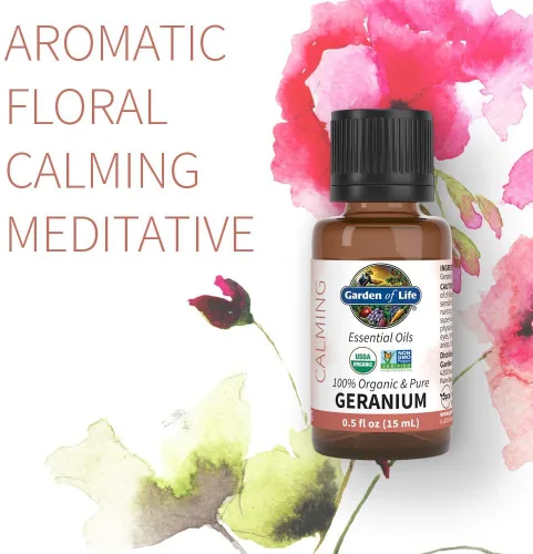 Vista 2 de Garden of Life - Aceite esencial de geranio 100% puro para difusor, aromaterapia, meditación, relajación y calma, USDA orgánico, sin OMG, 0.5 onzas