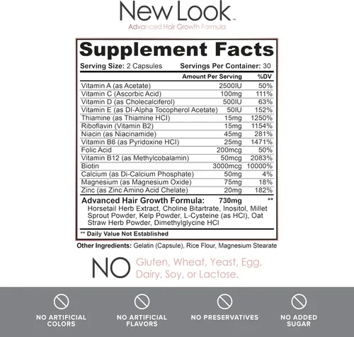Vista 6 de New Look Vitaminas de apoyo al crecimiento del cabello para mujeres y hombres Suplemento de fuerza clínica para la pérdida de cabello Apoya