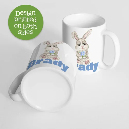 Vista 3 de Kids Easter Bunny Blue Personalized Cup, Unbreakable Mug Customized with Child's Name, Microwave Dishwasher Safe, BPA Free