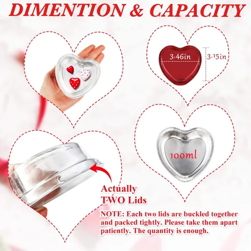Vista 2 de Patelai 100 juegos de moldes para pasteles en forma de corazón con tapas, 3.4 fl oz/3.4 onzas, moldes de aluminio para magdalenas, desechables, mini