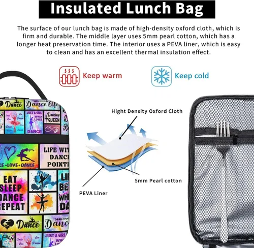 Vista 4 de Lonchera de bailarina con aislamiento térmico para mujeres, niños, adultos, hombres, bolsa de almuerzo con aislamiento para baile, bolsa de almuerzo