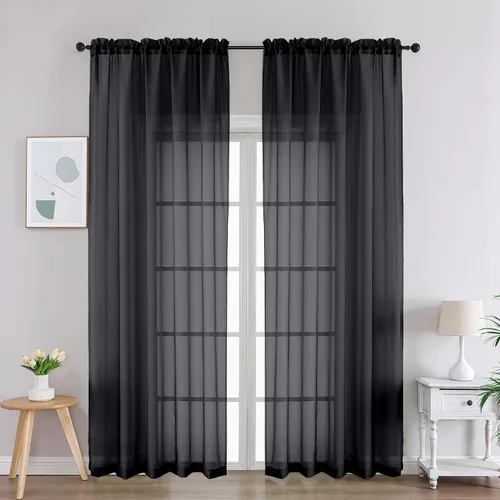 Vista 40 de Gwine Cortinas transparentes negras de 108 pulgadas de largo Negro