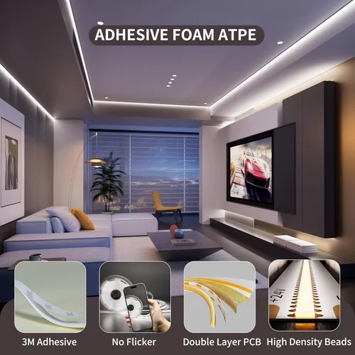 Vista 6 de PAUTIX COB - Tira de luces LED de 16.4 pies, luz blanca diurna 6500 K, tira de luz LED regulable CRI85+, cinta de luces LED superbrillantes de 24 V