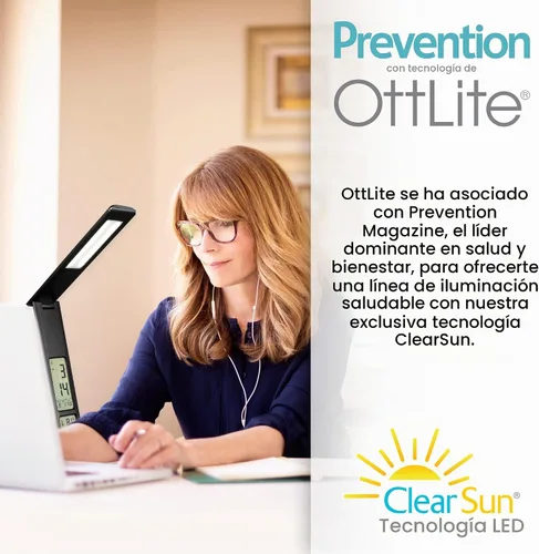 Vista 6 de OttLite Lámpara LED Prevención con Pantalla Digital y Carga USB, Negro