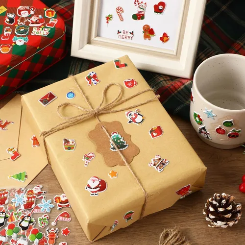 Vista 4 de UPINS Calcomanías de Navidad para niños, 12 hojas de calcomanías de espuma 3D hinchadas – Lindo muñeco de nieve, reno, árbol, Papá Noel