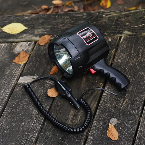 Vista 6 de GOODSMANN Proyector de mano de hasta 2000 lúmenes HID Spot Light con cargador de coche de 12 V CC activado, linterna de campamento para vela