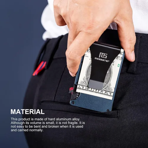 Vista 7 de Meggater Soporte de tarjeta de metal ultrafino con clip para dinero-Billetera de metal minimalista para hombres y mujeres-Paquete de tarjetas
