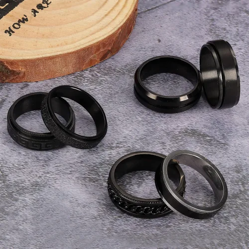 Vista 5 de THUNARAZ Anillo de titanio de acero inoxidable para la ansiedad para mujeres y hombres, anillos giratorios negros para la ansiedad, juego de anillos