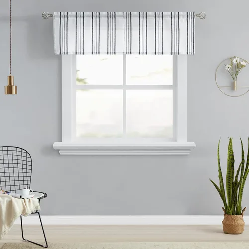Vista 14 de SXZJTEX Cortinas de cocina para cafetería, cortinas traslúcidas a rayas negras, patrón de rayas finas, estilo rústico, cortinas cortas para baño