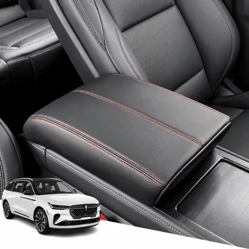 Vista 10 de Great-luck Funda de cuero para consola central, almohadilla para reposabrazos, accesorios de cubierta de caja (costuras rojas) para BMW X1 2023 2024