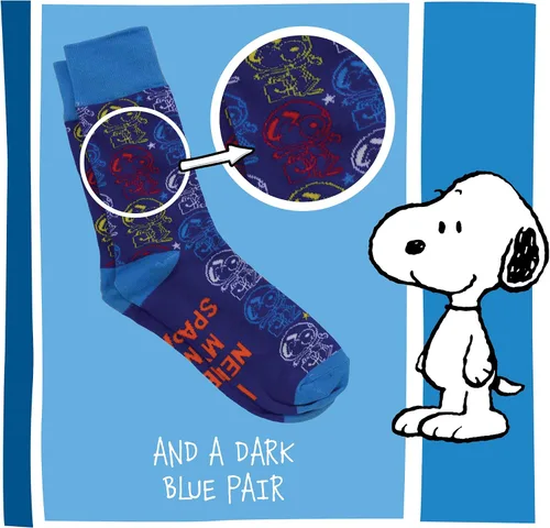 Vista 4 de Concept One Calcetines unisex para adultos Peanuts Snoopy Astronaut, azul, talla única de EE. UU, Azul Patchwork, talla única