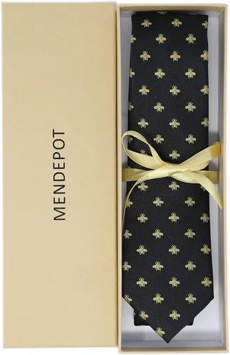 Vista 5 de mendepot Bee Necktie con caja de microfibras de Jacquard Oro Bee Pattern Necktie