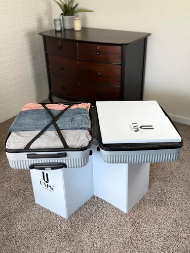 Vista 4 de Portaequipajes portátil para viajes, soporte plegable para maleta que se adapta al interior del equipaje, soporte ligero para maletas para hoteles
