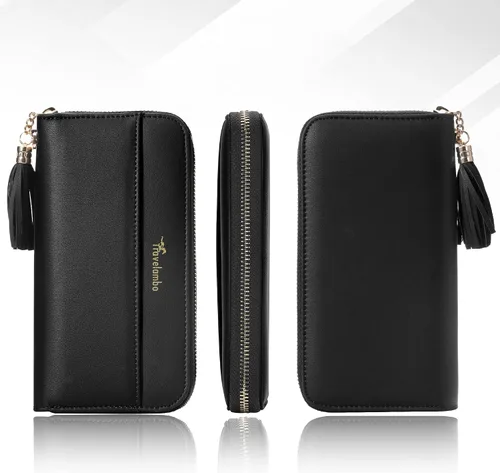Vista 7 de Travelambo Cartera con borla plegable para mujer, bolso de mano con correa para la muñeca, bolso largo
