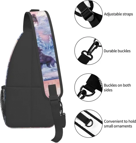 Vista 5 de PSVOD Bolsos cruzados de la familia de los lobos, Bolsos de hombro de los hombres, Mochilas de hombro en el pecho, Bolsos de cintura, Bolsos