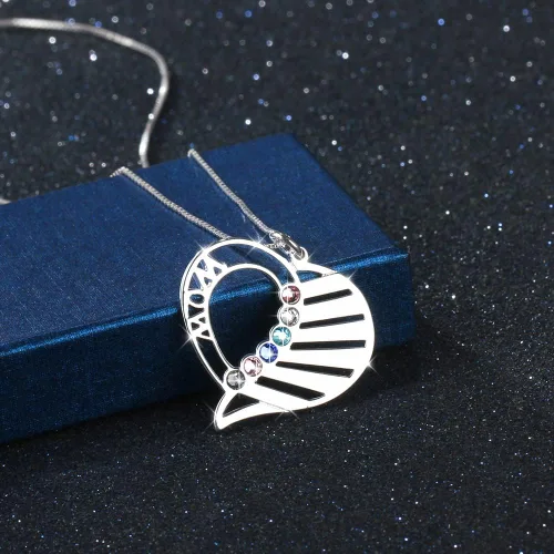 Vista 4 de Wendy Made Collar personalizado para mamá para mujer con 1-6 nombres para mamá, collar de piedra natal de corazón personalizado para mamá, madre e