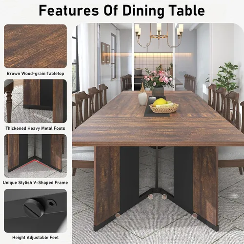 Vista 4 de Hlivelood Mesa de comedor grande de 94 pulgadas para 8 10 personas, mesa de cocina rectangular de madera con mesa impermeable, muebles rectangulares
