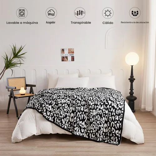 Vista 6 de MH MYLUNE HOME Manta de leopardo ultrasuave, color negro y blanco, 50 x 60 Leopardo Negro Blanco