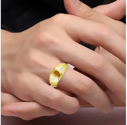 Vista 2 de RYLOS Anillos para hombre, oro amarillo de 14 quilates, diseño clásico, 0.276 x 0.197in, piedras preciosas ovaladas y auténticas brillantes