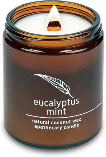 Vista 35 de Vela de mecha de madera agrietada Hemlock Park hecha a mano con cera de coco natural (grande de 16 oz, ámbar) Coconut Apricot Wax Crackling Wood