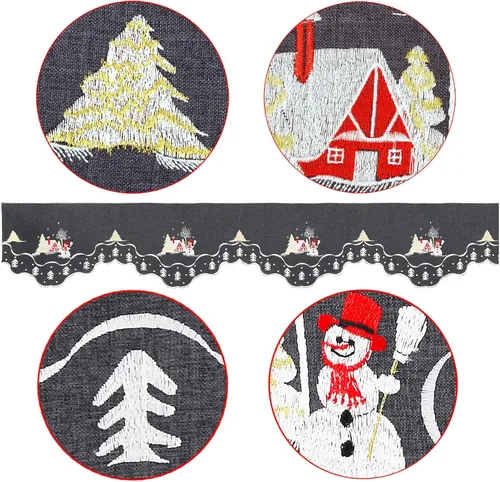 Vista 3 de Mantel de muñeco de nieve bordado para Navidad (90 x 17 pulgadas)