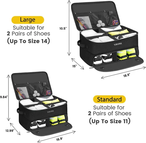 Vista 4 de YOREPEK Organizador de maletero de golf de 2 capas, regalos de golf para hombres con compartimento ventilado separado para 2 pares de zapatos