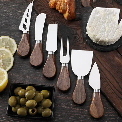 Vista 3 de Juego de cuchillos esparcidores de mantequilla de queso, accesorios de tablero de charcutería, utensilios de acero inoxidable con mango de madera