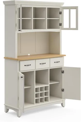 Vista 9 de Homestyles Buffet de Buffets Servidor Blanco Roto con Hutch y Tapa de Madera Natural
