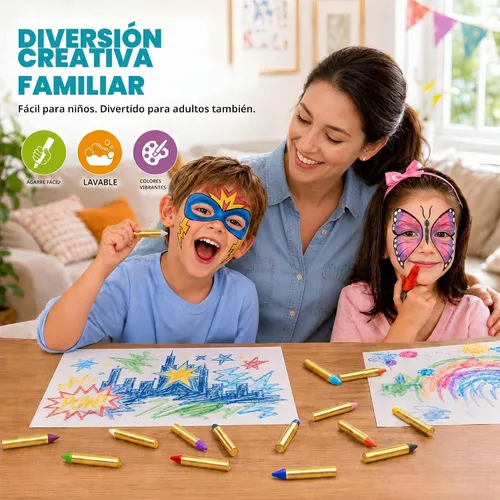 Vista 7 de Kangaroo 32 Washable Face Painting Kit for Kids, 16 Colors (2 Each)