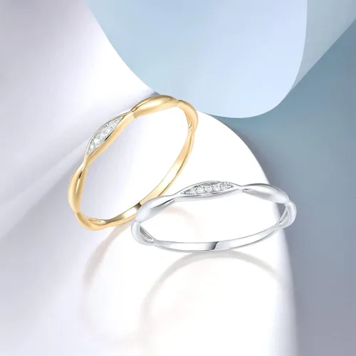 Vista 3 de Santuzza Anillo apilable trenzado delicado de oro macizo de 10 quilates con diamantes auténticos para mujer