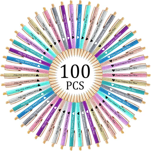 Vista 15 de Hasta 100 bolígrafos personalizados con nombre a granel, bolígrafo con purpurina de impresión personalizada, grabado gratis, texto con logotipo