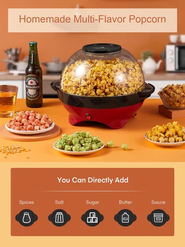 Vista 3 de HOUSNAT Máquina de palomitas de maíz, máquina para hacer palomitas de maíz de 28 tazas, 800 W con tecnología de calentamiento rápido, superficie