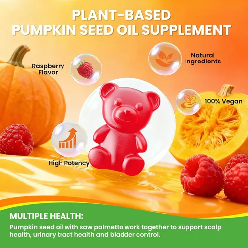 Vista 5 de Gomitas de aceite de semilla de calabaza con palma enana, suplemento de aceite de semilla de calabaza sin azúcar para el crecimiento del cabello