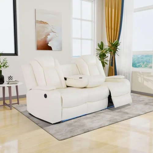 Vista 19 de Silla reclinable eléctrica, sofá biplaza, sofá para sala de estar, cómodo asiento de cuero transpirable para cine en casa con puertos de carga USB