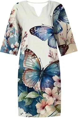 Vista 5 de Vestidos de cóctel para mujer 2023 2024 Vestido midi floral con bloques de Color Vestido de algodón con estampado
