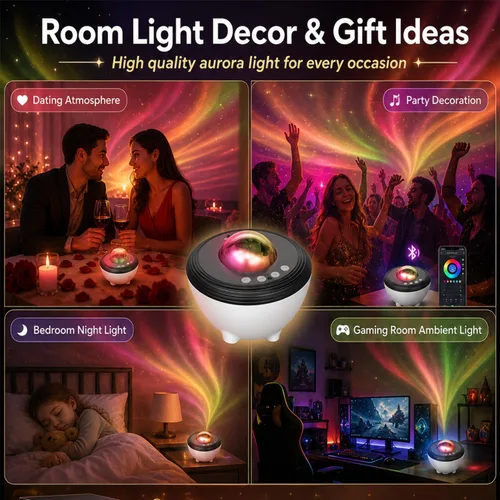 Vista 6 de Proyector de Galaxia, Proyector de Luces de Estrellas para Dormitorio con 33 Efectos de Iluminación, Proyector Aurora con Altavoz Bluetooth 5.0